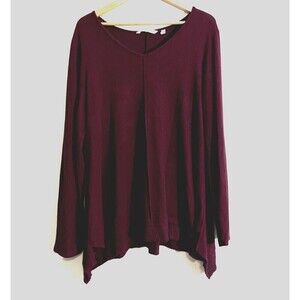 Soft Surroundings Womans Long Sleeve Top Size XL V Neck Sharkbite Hem Minimal